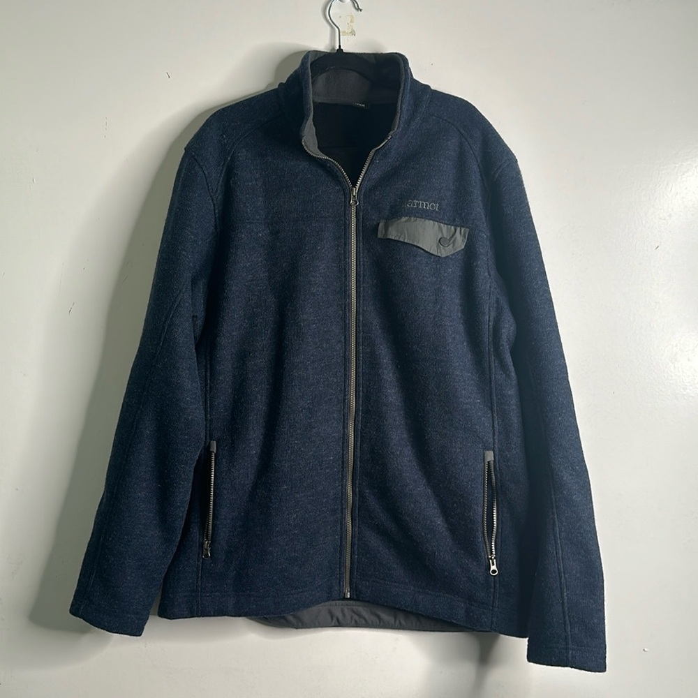 marmot navy blue zip up jacket fleece sized XXlArge